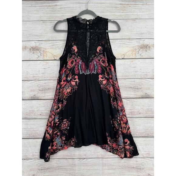 Free People Intimately Floral Semi Sheer Mini Dress Womens Small Black Purple - Picture 1 of 11